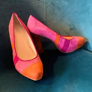 Calvin Klein Gabbey suede pink orange platform heels✨6.5 m
